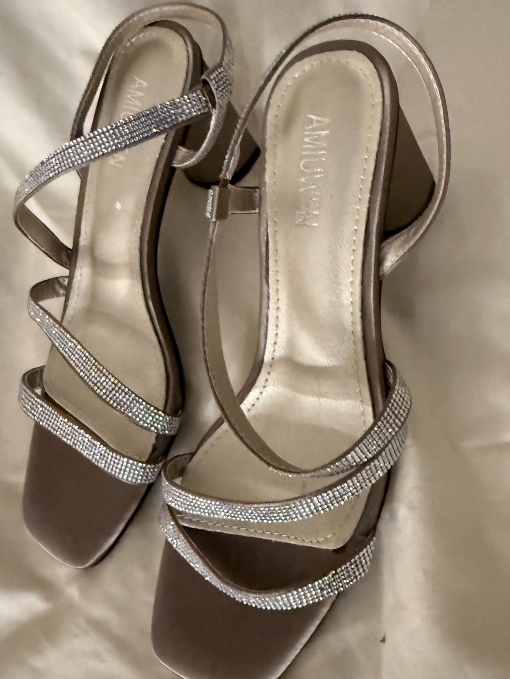 AMIUWEN Rhinestone Block Heel Sandals Size 7.5